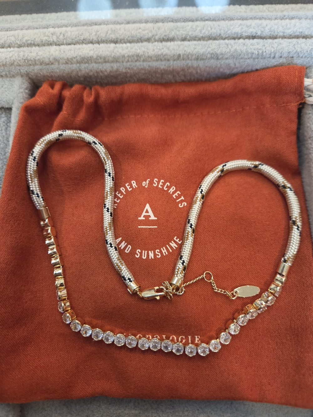 Anthropologie Corded Cubic Zirconia Crystal Necklace W/ Dust Bag NWOT